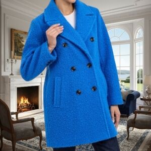 BCBGeneration Double Breasted Bouclé Mid Length Coat. Azure Color. Size XXL